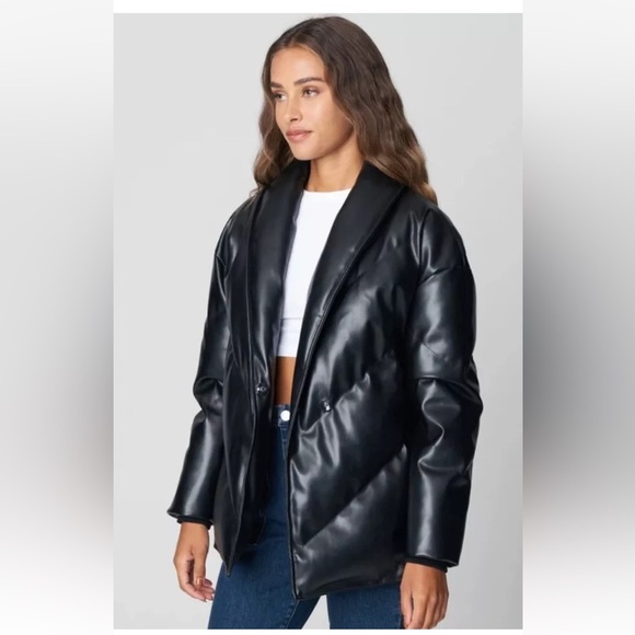 BLANK NYC The Love Doctor Black Vegan Faux Leather Puffer Coat Jacket Medium NWT - Picture 9 of 15